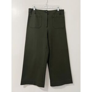 Quince Women's Olive Green Wide Leg Cropped Pants Size 14 Pocket Detail